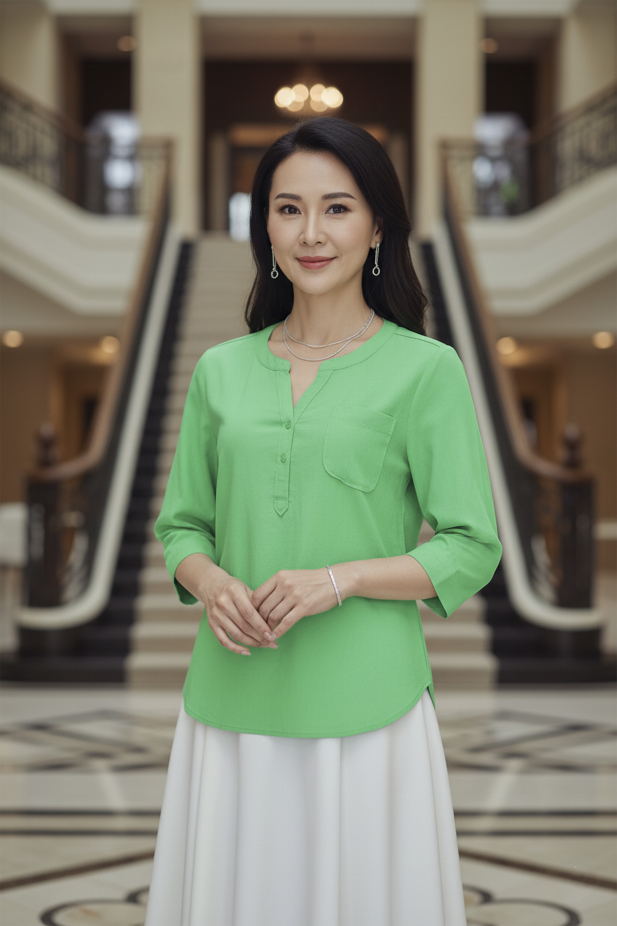 Áo Kiểu Nữ Trung Niên Tặng Mẹ Bà Vải Linen Cài Nút Có Túi Tay Lỡ Thanh Lịch A11779