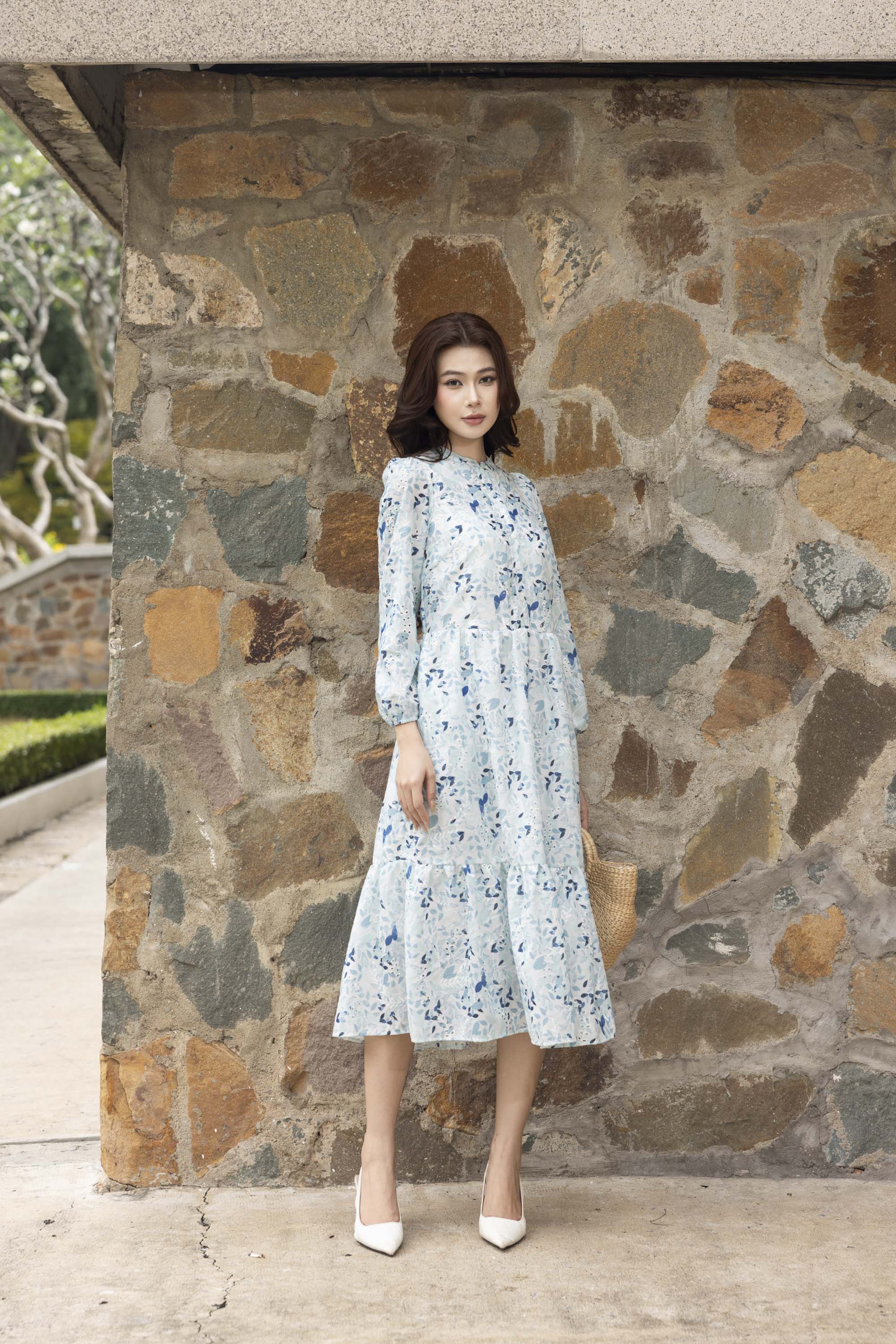 SWANLAKE | Váy Đầm Nữ Suông Maxi Đuôi Cá Hè Vải Cotton Thêu Đục Lỗ In Hoa Đi Biển Du Lịch D12394W11