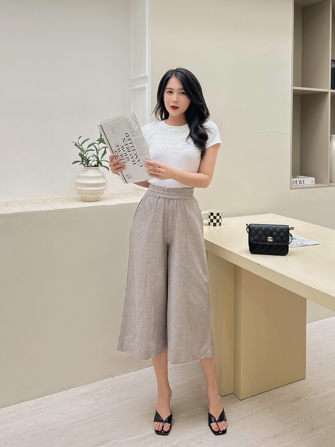 Quần Linen Ống Rộng Ply Gân Swanlake - Q10610LW01