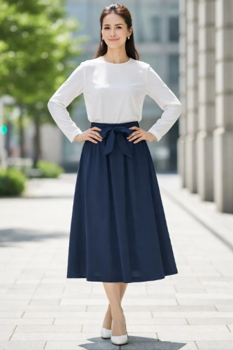 Chân Váy Nữ Dài Lưng Thun Cạp Cao Cotton V12448LW01