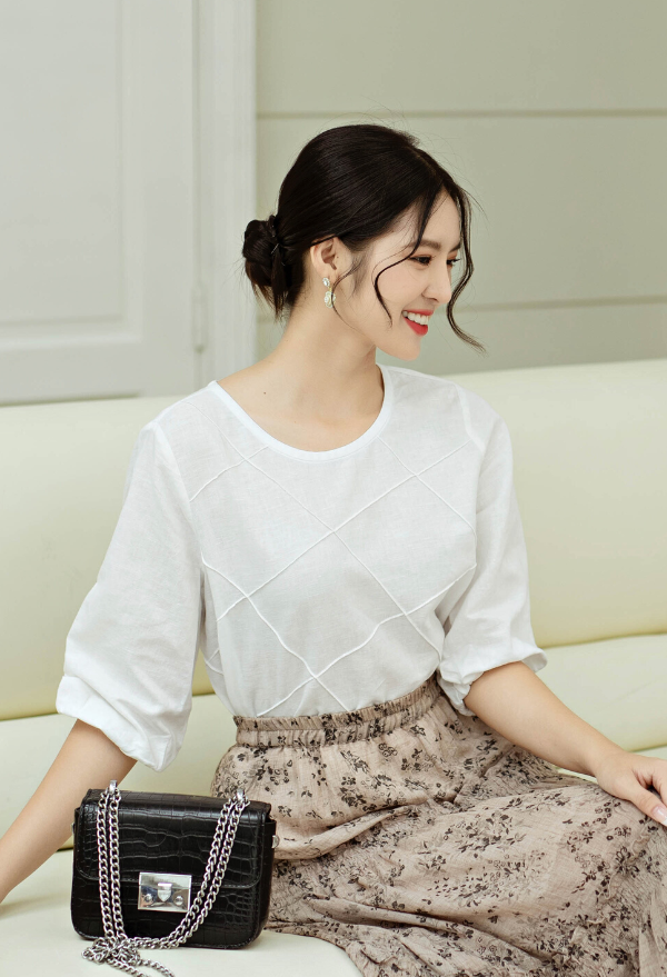 Áo Phom A Xếp Ly Gân Linen Swanlake - A10634LW01