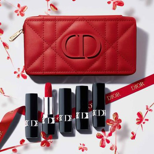 Set Son Dior Rouge Refillable Lipstick Collection - Couture Color & Floral Lip Care 5 Màu