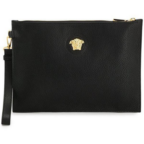 Ví Cầm Tay Versace Medusa Gold Black Calfskin Leather Clutch