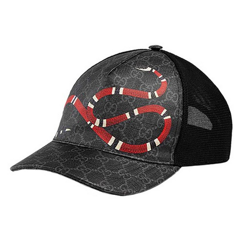 Mũ Gucci Kingsnake Print GG Supreme Baseball Black Size L M S