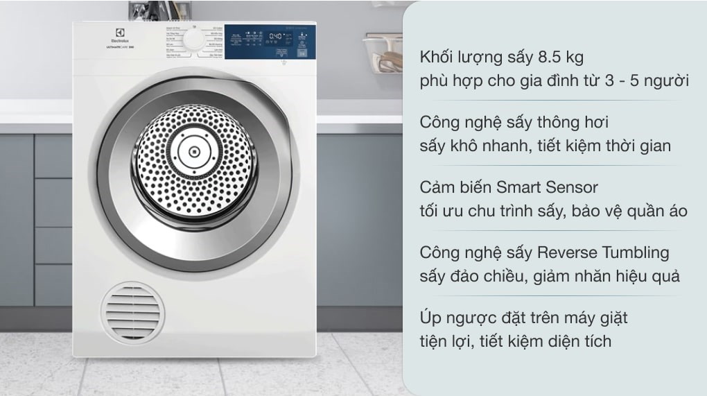 Máy sấy quần áo Electrolux 8.5 kg EDV854J3WB Trắng