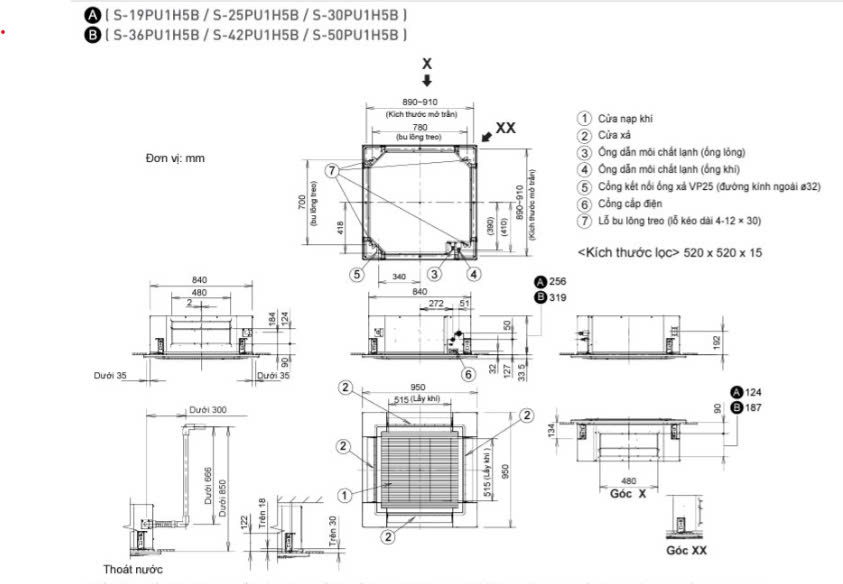 Điều hòa âm trần Panasonic 18000BTU 1 chiều S-19PU1H5B/U-19PN1H5