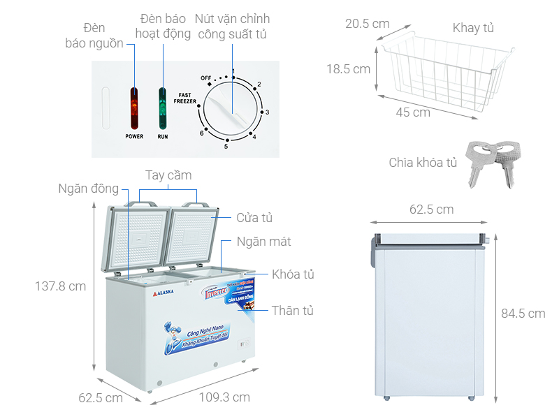 Tủ đông Alaska Inverter 221 lít BCD 3568CI