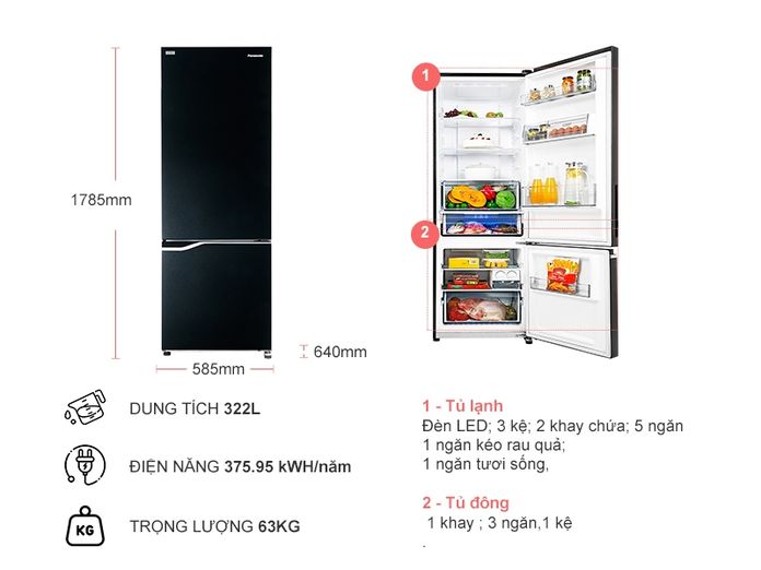 Tủ lạnh Panasonic Inverter 322 lít NR-BV360GKVN