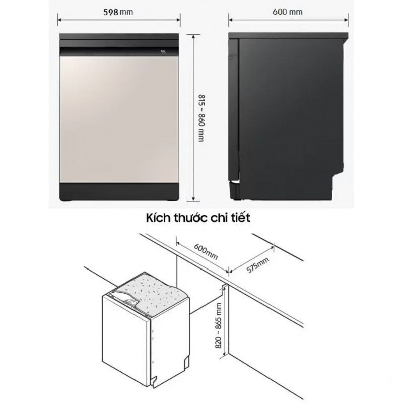 Máy rửa bát Samsung Bespoke DW60CB750FAPSV với hệ thống rửa xoáy kép Water Jet Clean™