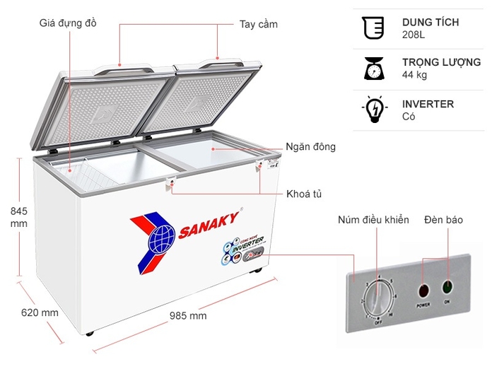 Tủ đông Sanaky Inverter 208 lít VH-2599A4K