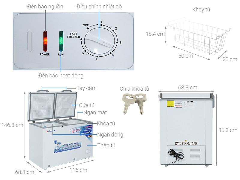 Tủ đông Alaska Inverter 282 lít BCD-4568CI