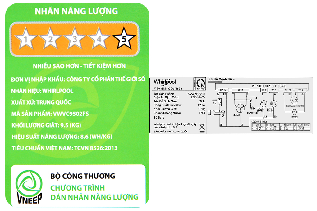 Máy giặt Whirlpool VWVC8502FS 8.5 kg