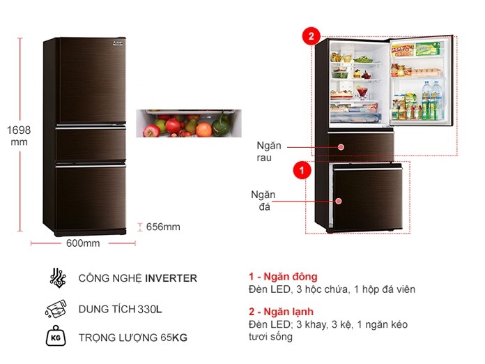 Tủ lạnh Mitsubishi Electric Inverter 330 lít MR-CX41ER-BST-V