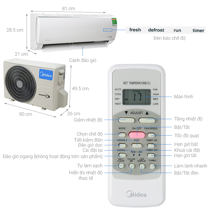 Điều Hòa MDV 12000Btu 1 Chiều Inverter MDVG-13CRDN8