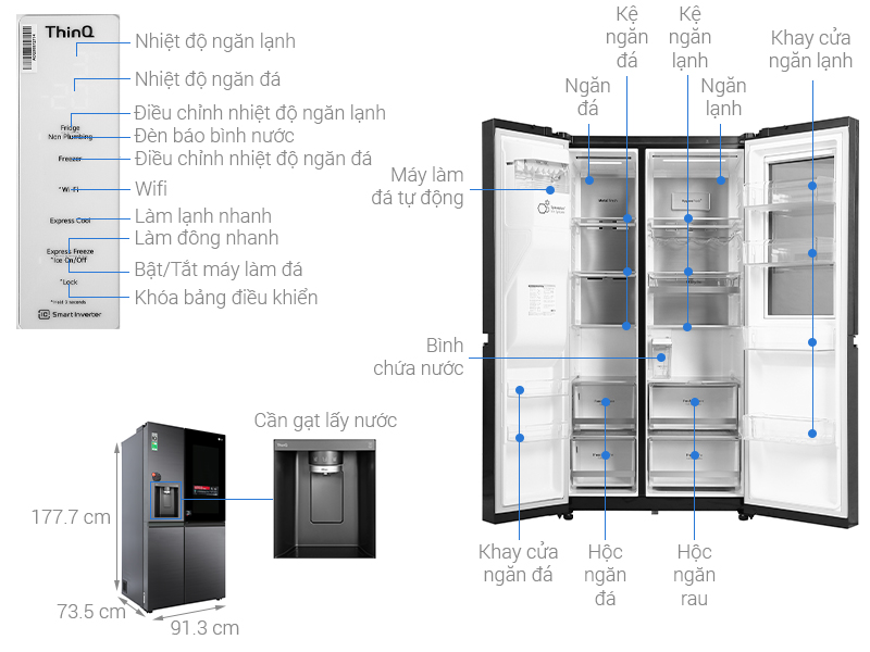 Tủ lạnh LG GR-X22MBI Inverter 496 lít 4 Cánh Instaview