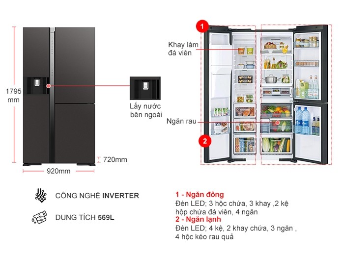 Tủ lạnh Hitachi Inverter 569 lít R-MX800GVGV0(GMG)