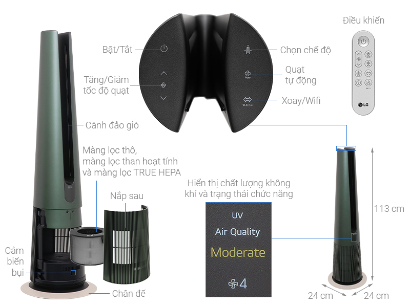 Máy lọc không khí LG PuriCare AeroTower FS15GPGF0 màu Xanh Lá 45W