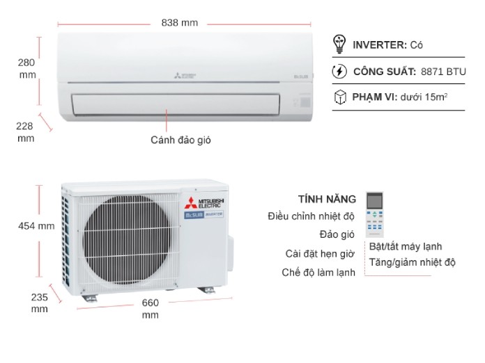 Máy lạnh Mitsubishi Electric Inverter 1.5 HP MSY/MUY-JW35VF
