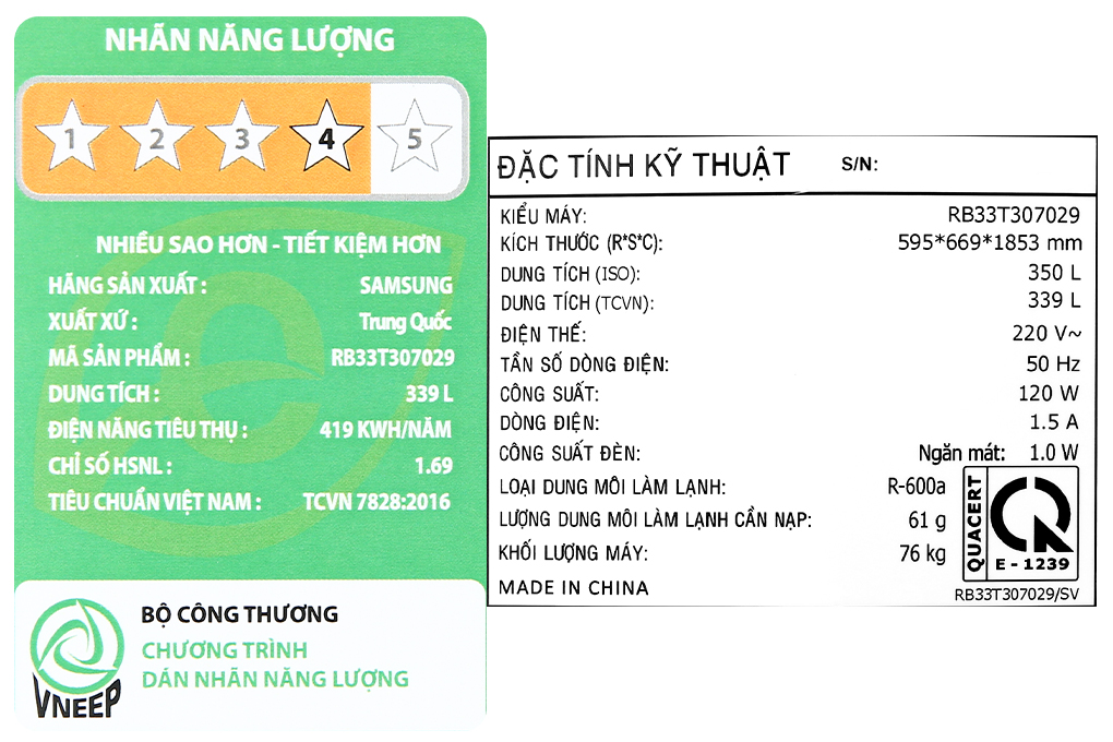 Tủ lạnh Samsung Inverter 339 lít RB33T307029/SV