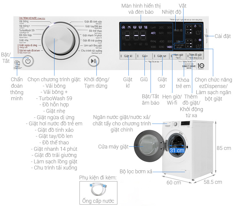 Máy giăt LG FV1411S4WA 11 kg Inverter