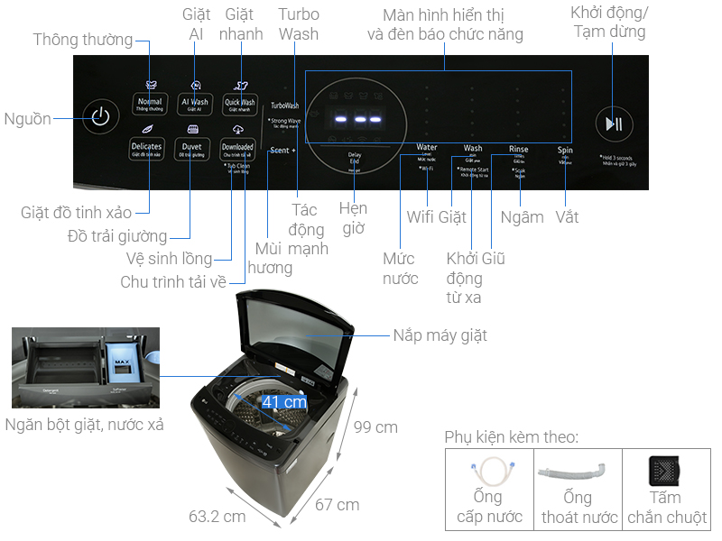 Máy giặt LG Inverter 19 kg TV2519SV7J