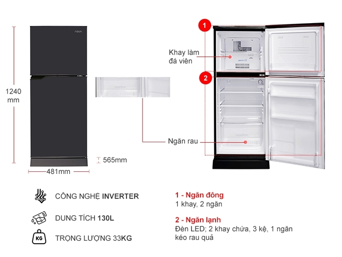 Tủ lạnh Aqua 130 lít AQR-T150FA (BS)