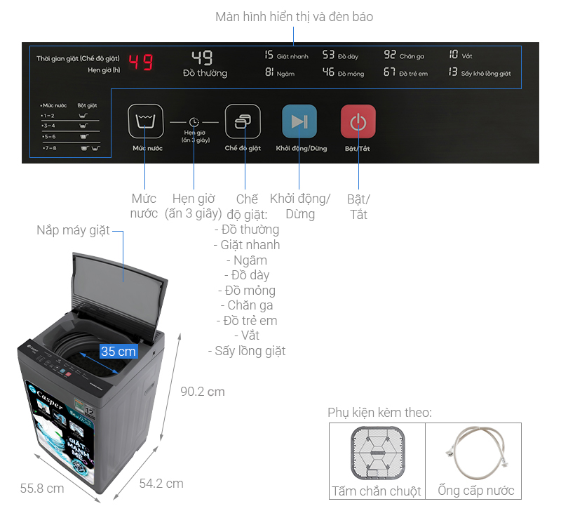 Máy giặt Casper 8.5 kg WT-85NG1