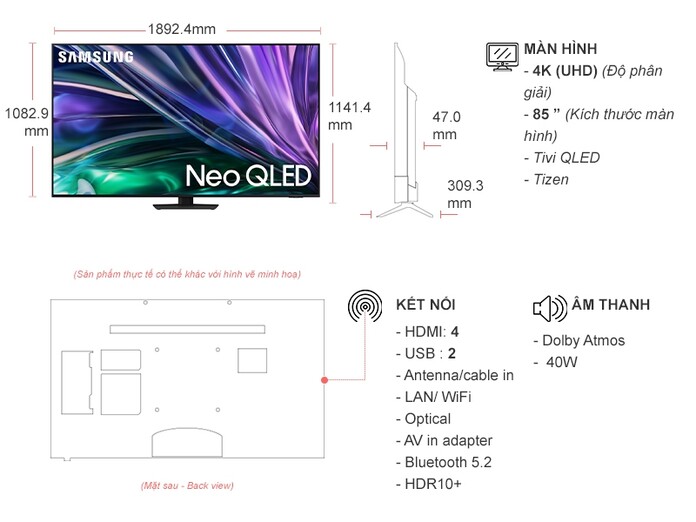 Smart Tivi Neo QLED 4K 65 inch Samsung 65QN85DB