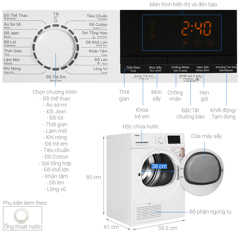 Máy sấy ngưng tụ Galanz 8 Kg DC-80S5C