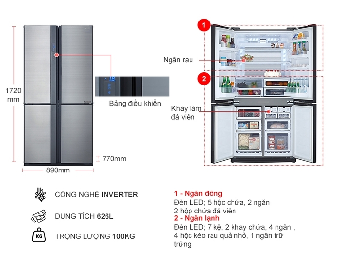 Tủ lạnh Sharp Inverter 556 lít SJ-FX631V-SL