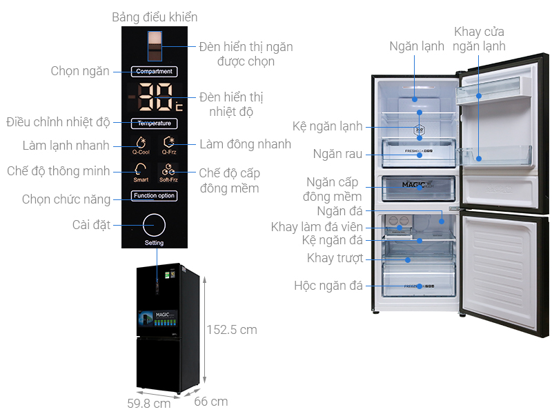 Tủ lạnh Aqua Inverter 260 lít AQR-I298EB(BS)