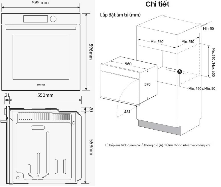Lò nướng âm Samsung NV7B41201AS/SV 76 lít màu đen