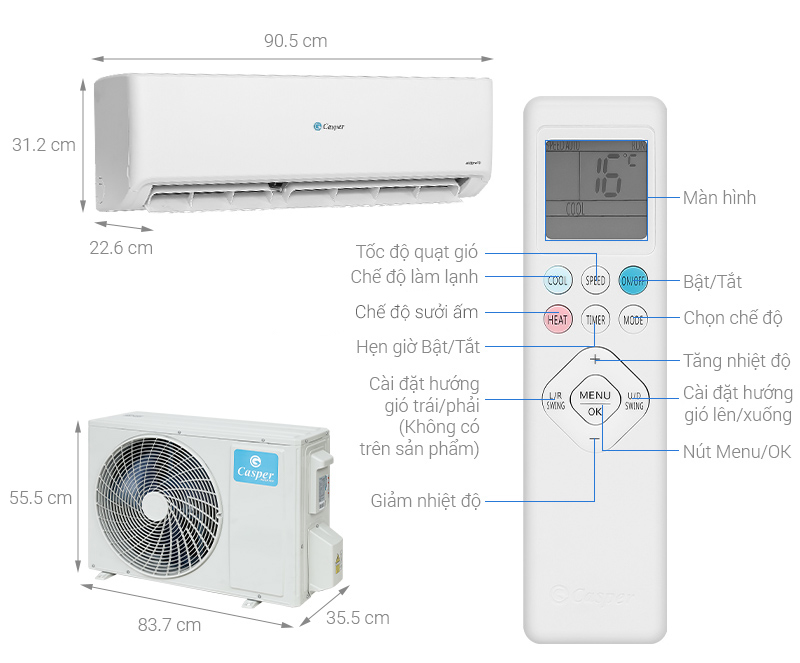 Điều hòa Casper inverter 18000BTU 2 chiều GH-18IS35