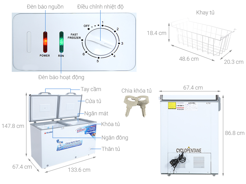 Tủ Đông Inverter Alaska BCD-5068CI, 500 Lít