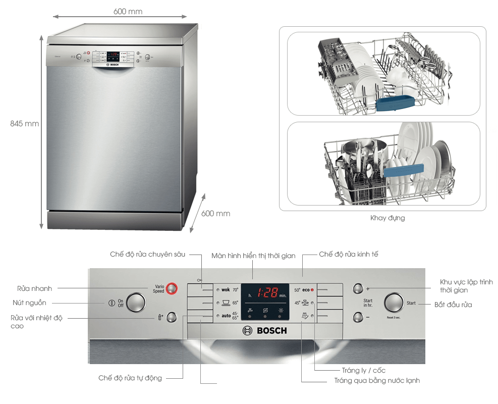 Máy Rửa Bát Bosch 2400W SMS63L08EA