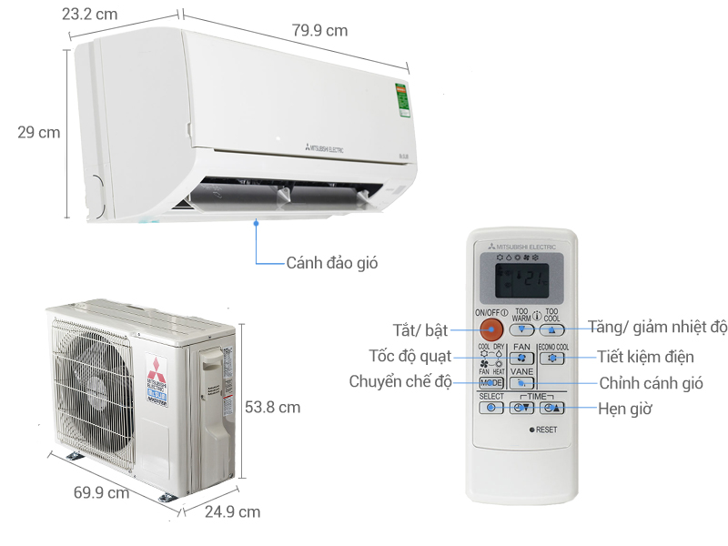 Điều hòa Mitsubishi Electric 12000BTU 2 chiều inverter MSZ/MUY-HT35VF
