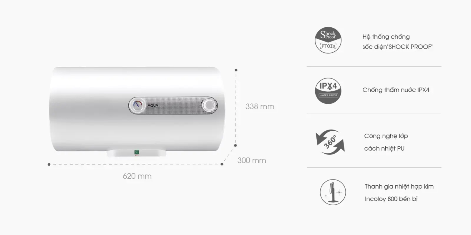 Bình Nóng Lạnh Aqua 20 lít 2500W AES20H-SUPER