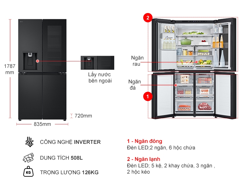 Tủ lạnh LG French door InstaView™ màu đen lì 508L LFI50BLMAI - modem 2024