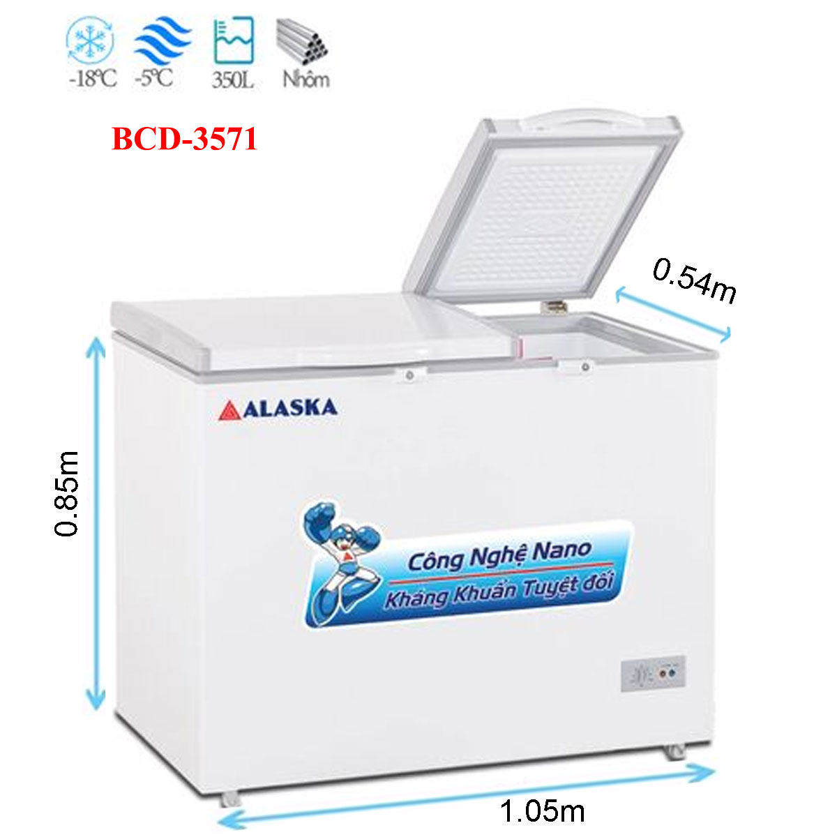 Tủ đông mát Alaska BCD-3571 ngăn đông lớn