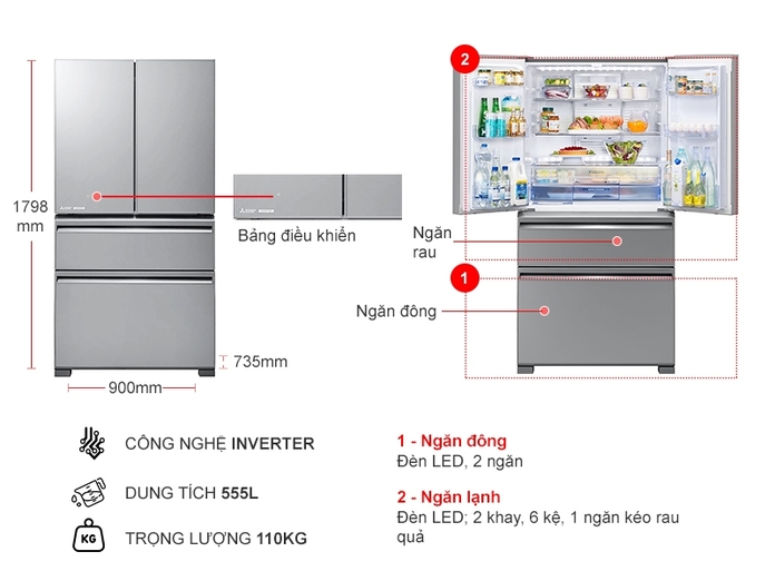  Tủ lạnh Mitsubishi Electric MR-LX68EM-GSL-V
