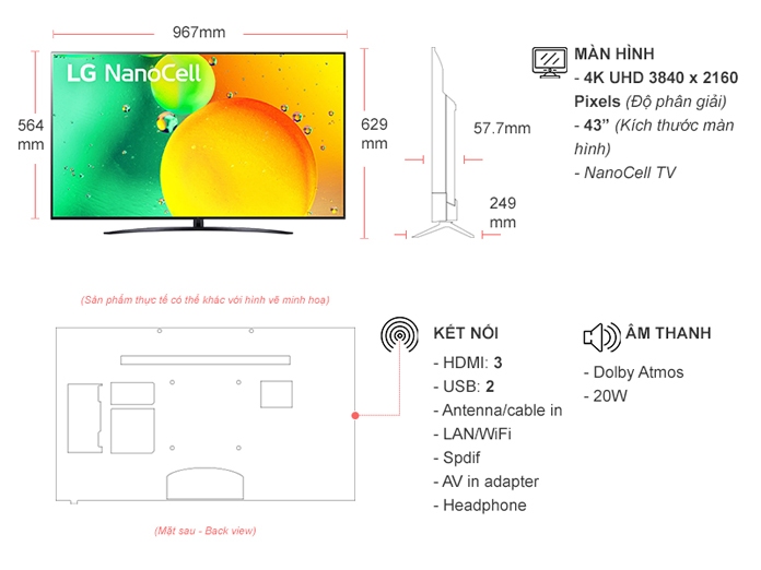 Smart Tivi NanoCell LG AI 4K 43 inch 43NANO80ASA
