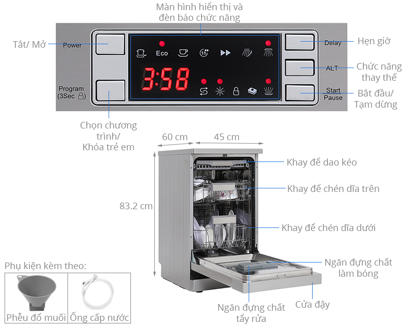 Máy rửa bát độc lập Có Sấy Galanz W45A3A401S-0E1(SS)