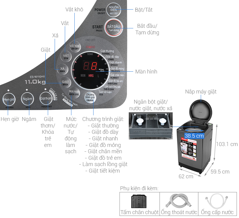 Máy giặt Sharp 11 kg ES-W110HV-S 