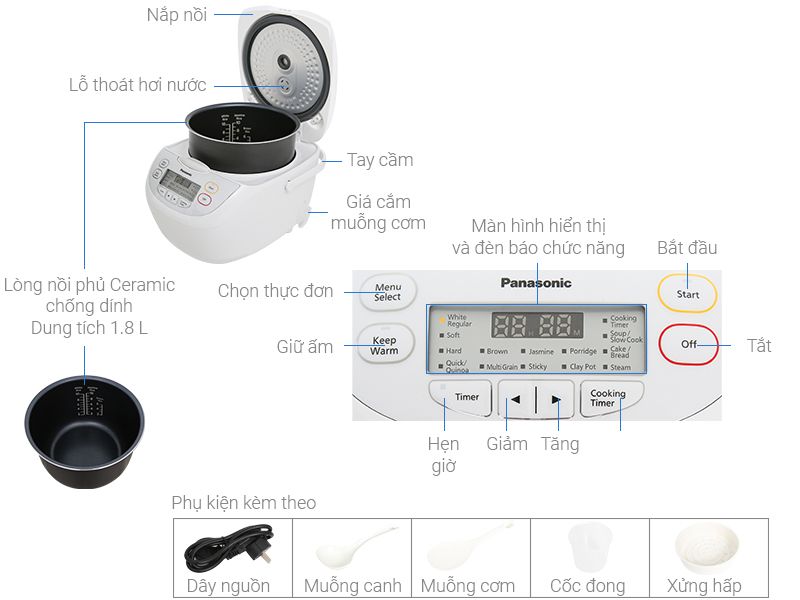 Nồi cơm điện Panasonic 1.8 lít SR-CL188WRA