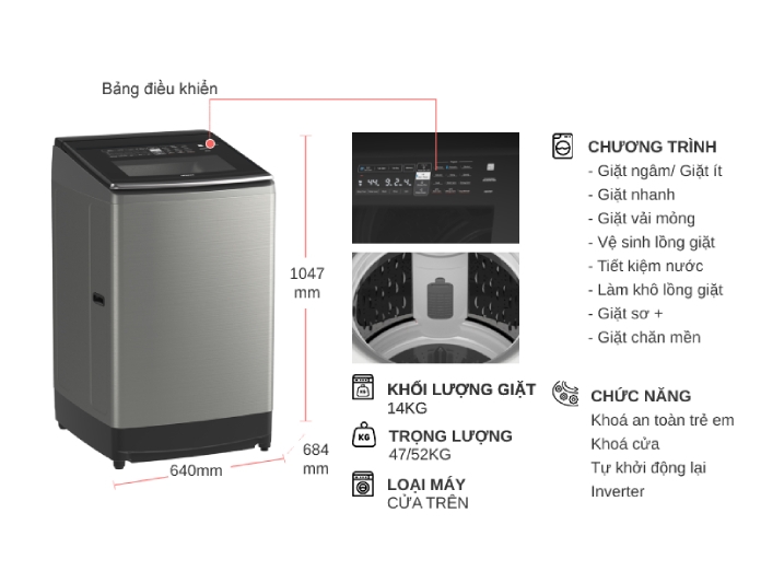 Máy giặt Samsung Inverter 12.5 kg WA40F12E4CSV lồng đứng