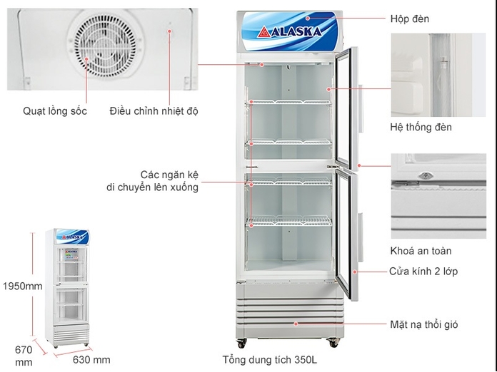 Tủ mát Alaska LC-345D 2 cửa trên dưới