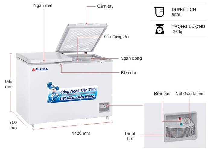 Tủ đông Alaska 408 lít HB-550N
