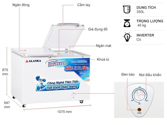 Tủ đông Alaska Inverter 350 lít FCA-3600CI 