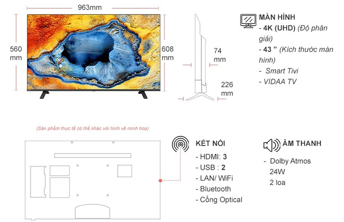 Smart Tivi Toshiba 4K 43 Inch 43E330NP [2024]