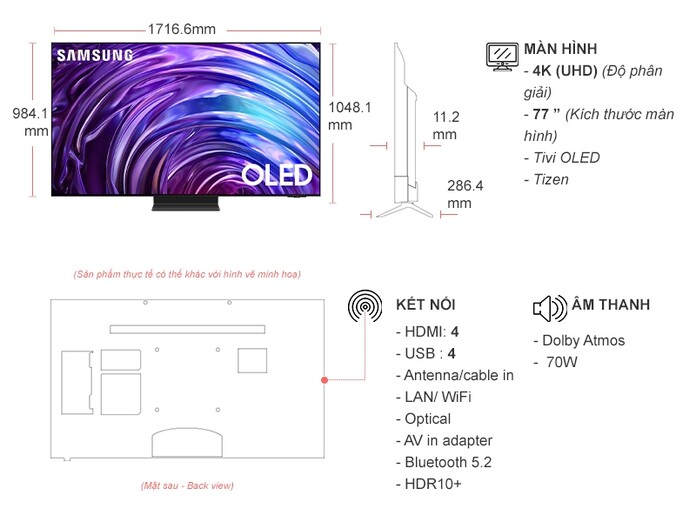 Smart Tivi OLED Samsung 4K 77 inch QA77S95D